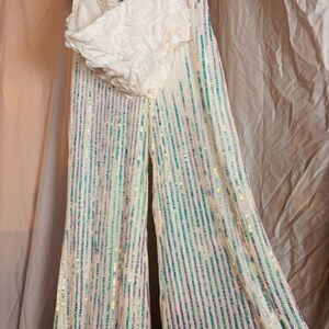 Aerie White Sequin Wide Leg Pants